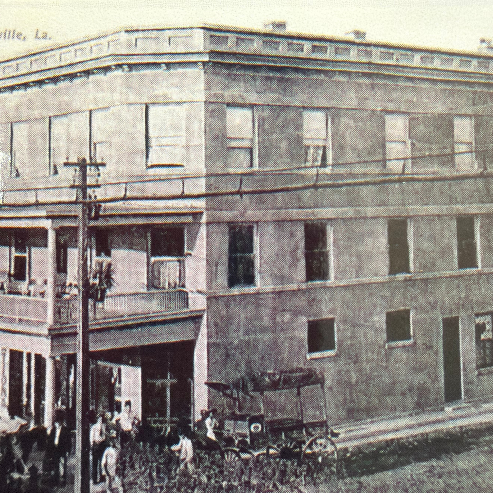 Historic brick building facade in Louisiana — the National Hotel